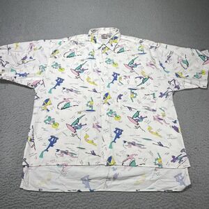 Vintage HEET Shirt Mens L White‎ Surf Graphic Short Sleeve Button Up Hong Kong